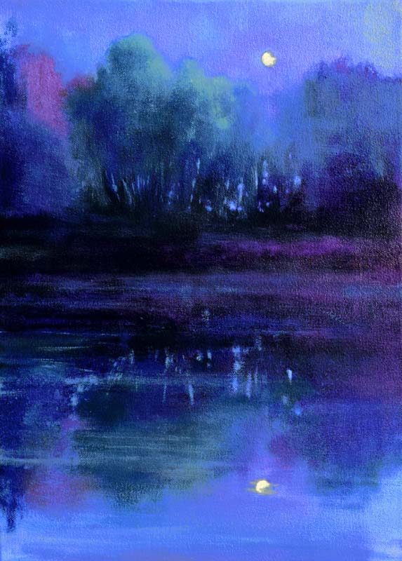 John O'Grady Art - Moonrise with Dragonflies | moonrise painting