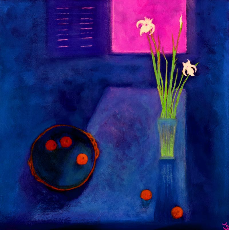 John O'Grady Art - Wild Irises by the Window | provençal interior flooded with a warm evening light