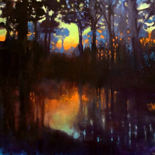 John O'Grady Ar t- The Clearing in the Wood IV | sunset light illuminating the pool
