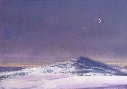 John OGrady Art - Winter in Wicklow | A moonlit snow-covered mountain in co Wicklow Ireland