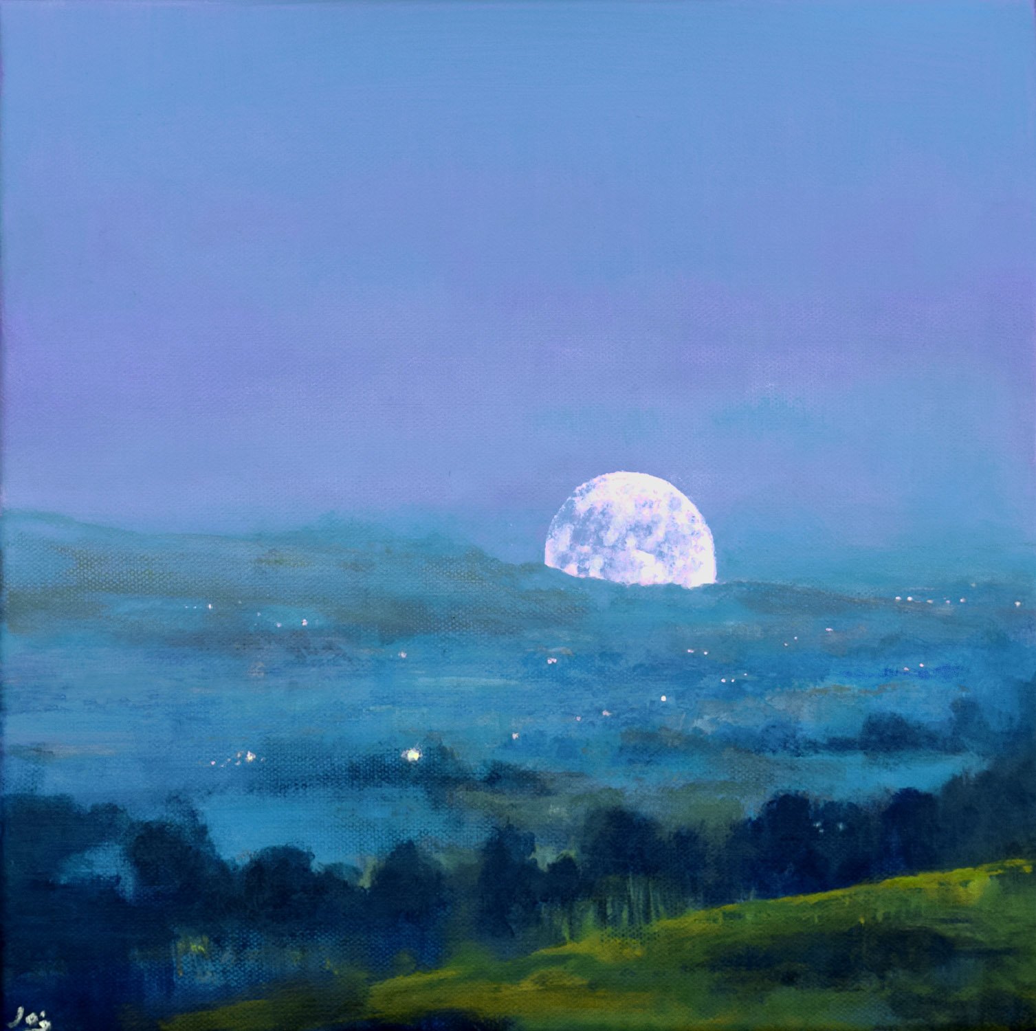 JohnO Grady Art-The Road to the Moon II| Rising moon over the Irish landscape