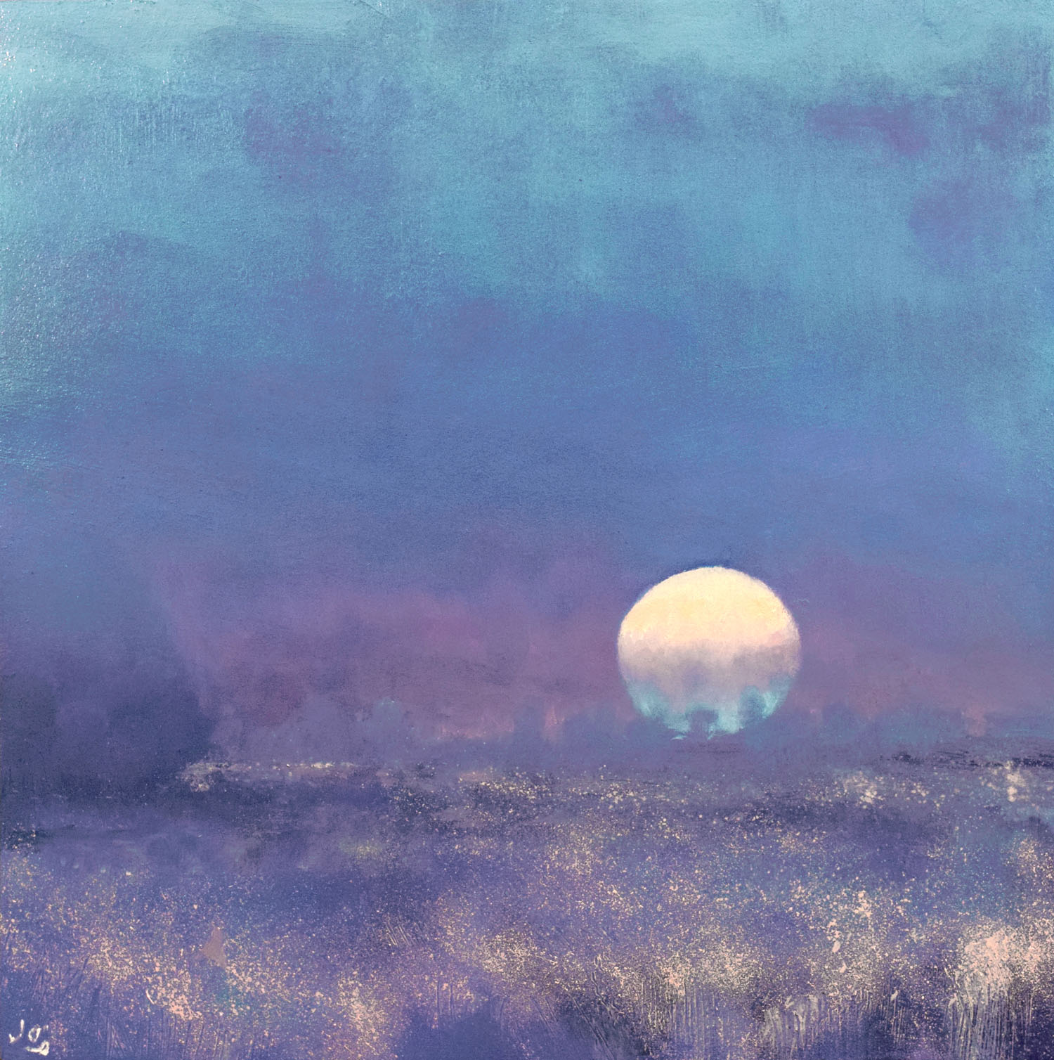 John O Grady Art - The Fallow Field II | Full Moon rising in Provence