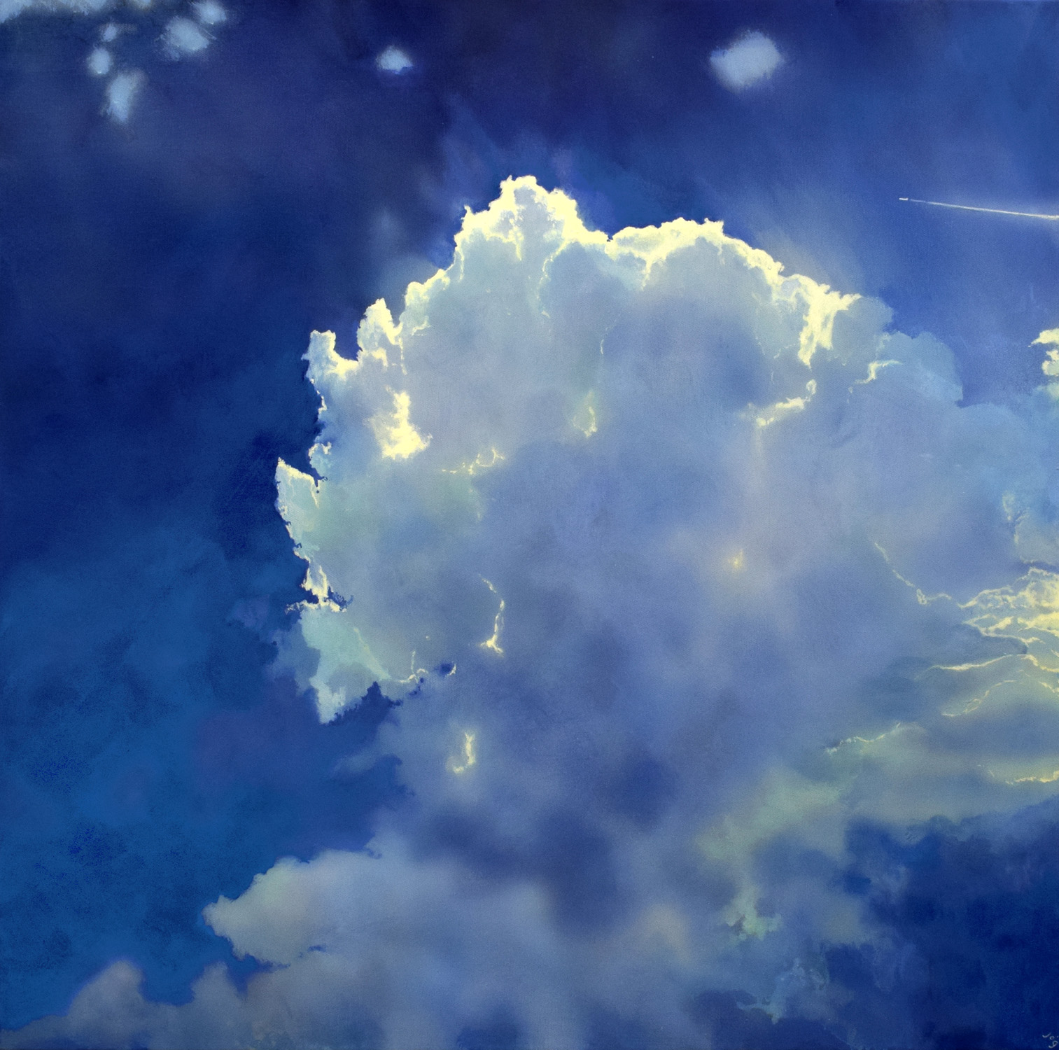 Icarus IV by John O'Grady | A light-filled cloudscape against a dark blue sky
