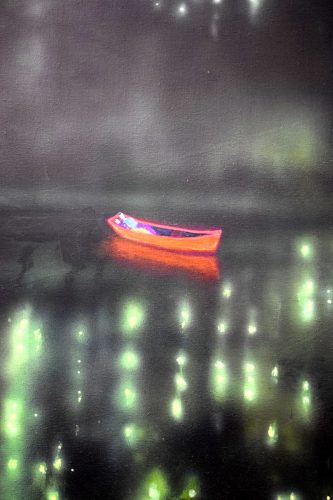 Barque on the Lake, a detail in The Stargazer painting by John O'GradyDetail of