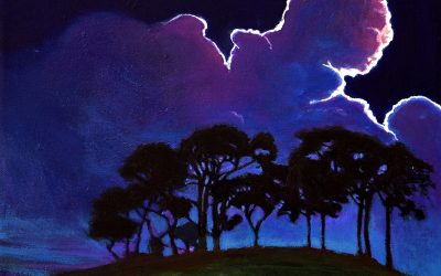 Silhouetted Trees Against Dark Sky